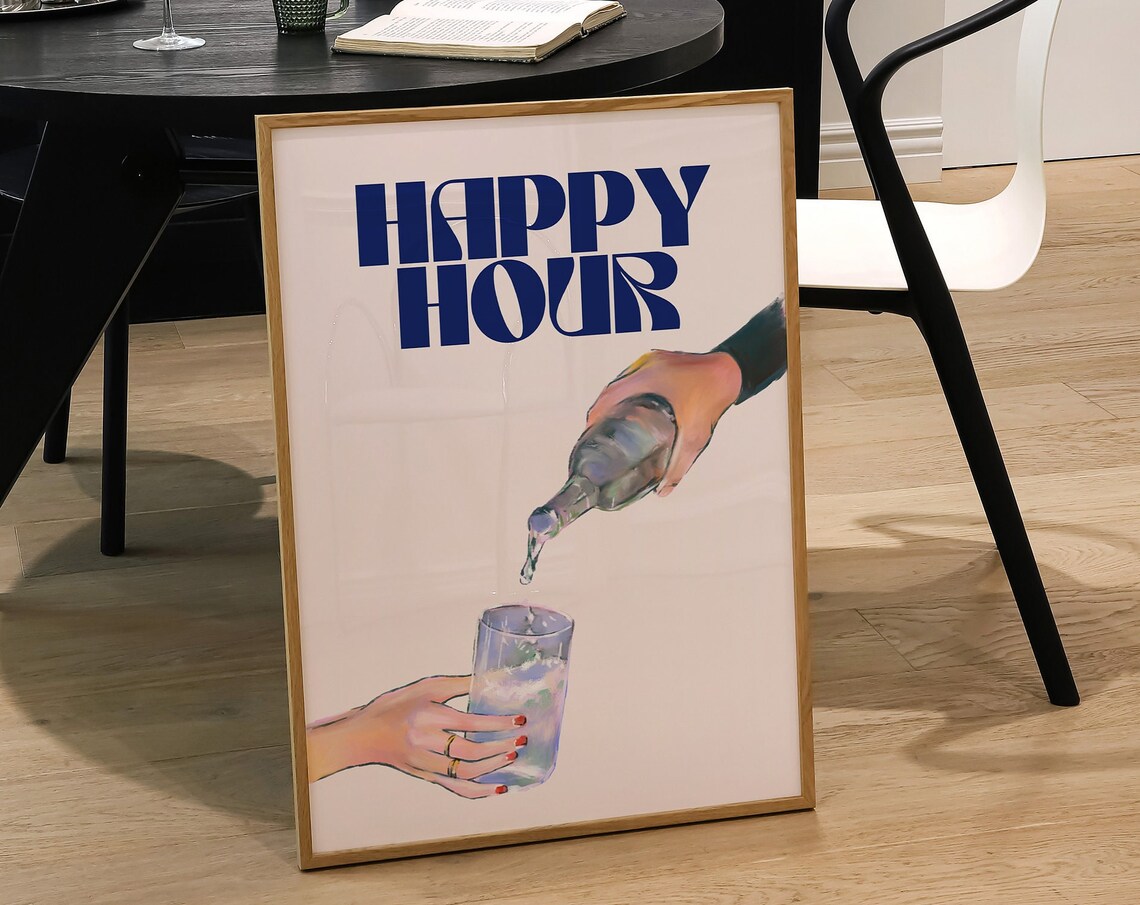 Happy Hour Drinks Wall Art Printaesthetic Girly Bar Cart Artpreppy Posterstrendy Wall Artcocktails Artretro Bar Cart Artretro Wall Art
