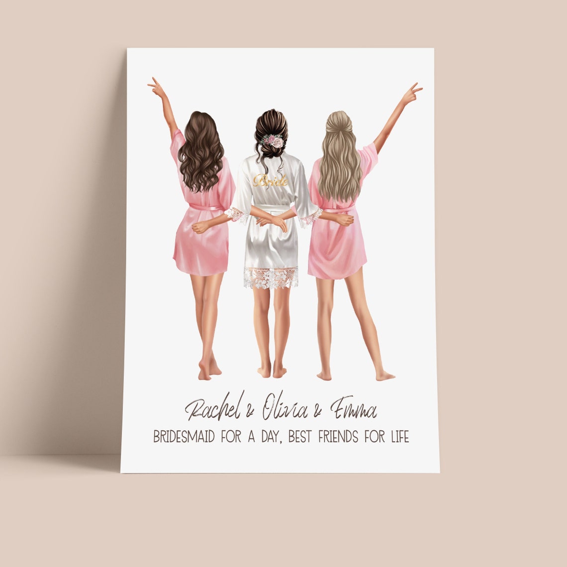 Personalized 3 Bridesmaids Print Wedding Gift Custom Bride Bridesmaids Gift Hen Party Print Maid Of Honour Gift - Image 2