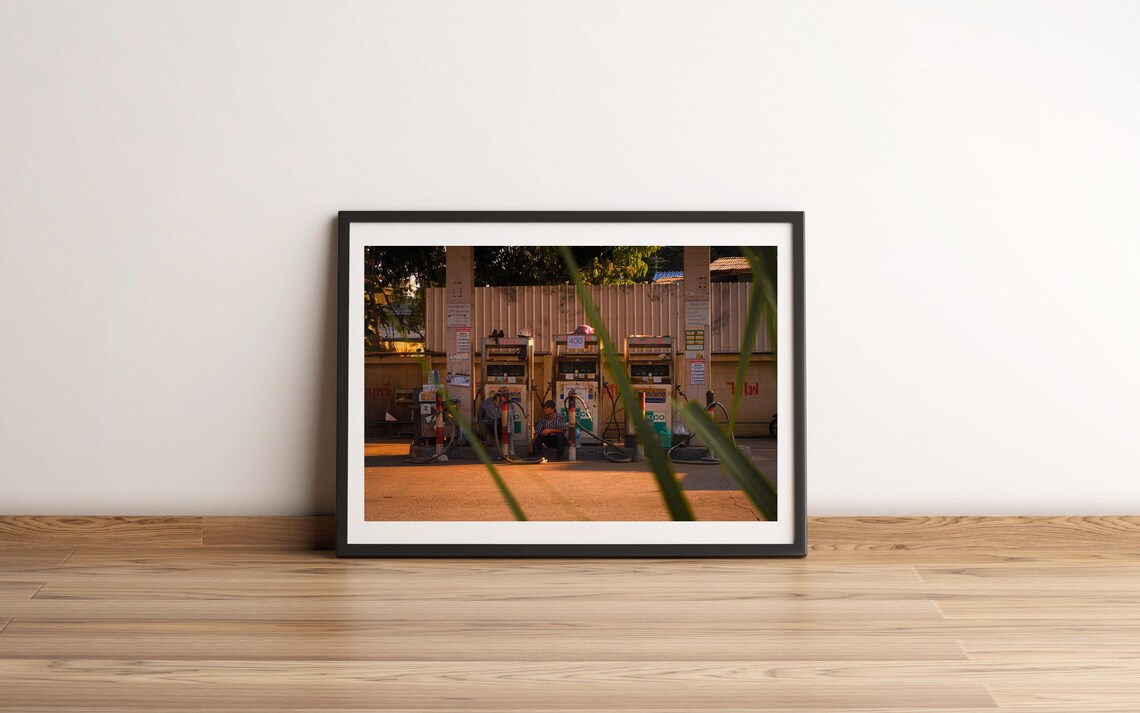 Vintage Gas Station Nostalgic Film Photography Warm Sunset Poster
