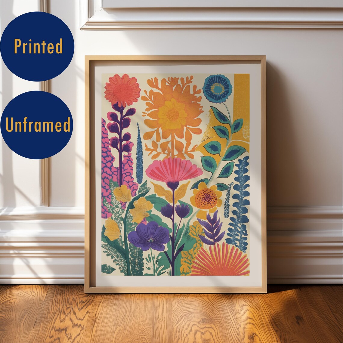 Vibrant Folk Flowers Colorful Botanical Garden Modern Art Poster