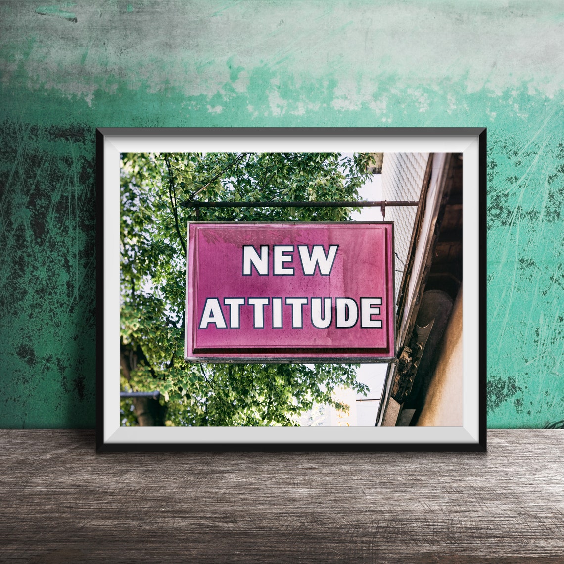 New Attitude Pink Hanging Sign Positivity Quote Photography Poster