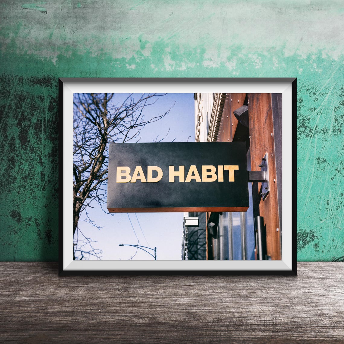Bad Habit Black Blade Sign Minimalist Storefront Photo Poster