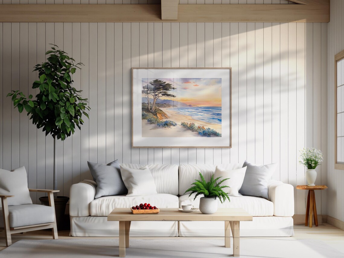 Carmel Beach Sunset Coastal Watercolor Art Print