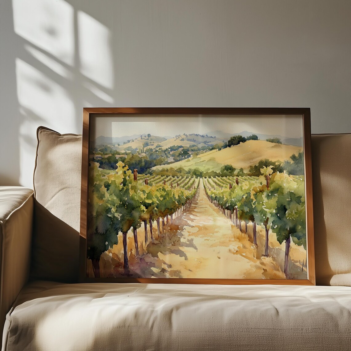 Rolling Vineyards Wine Country Watercolor Golden Hills Poster