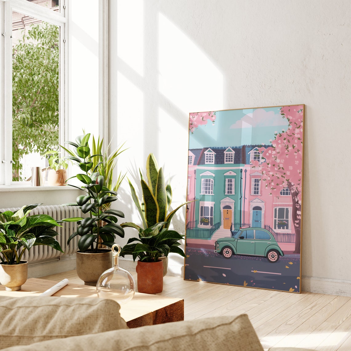 Notting Hill London Pastel Row Houses Vintage Car Spring Poster - Image 2