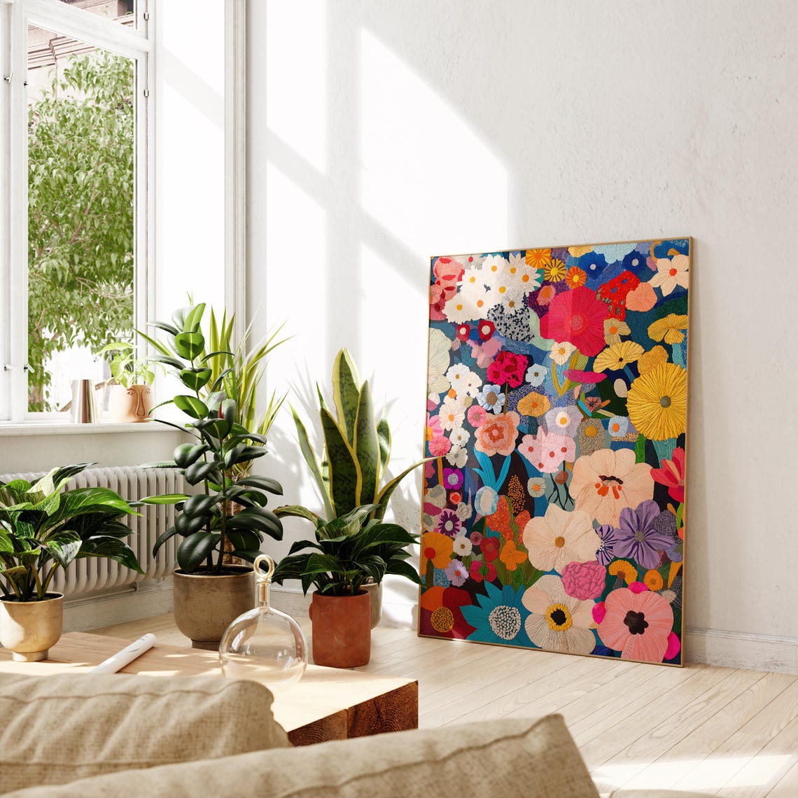 Bright Colorful Maximalist Wildflower Bouquet Oil Painting Poster - Image 3
