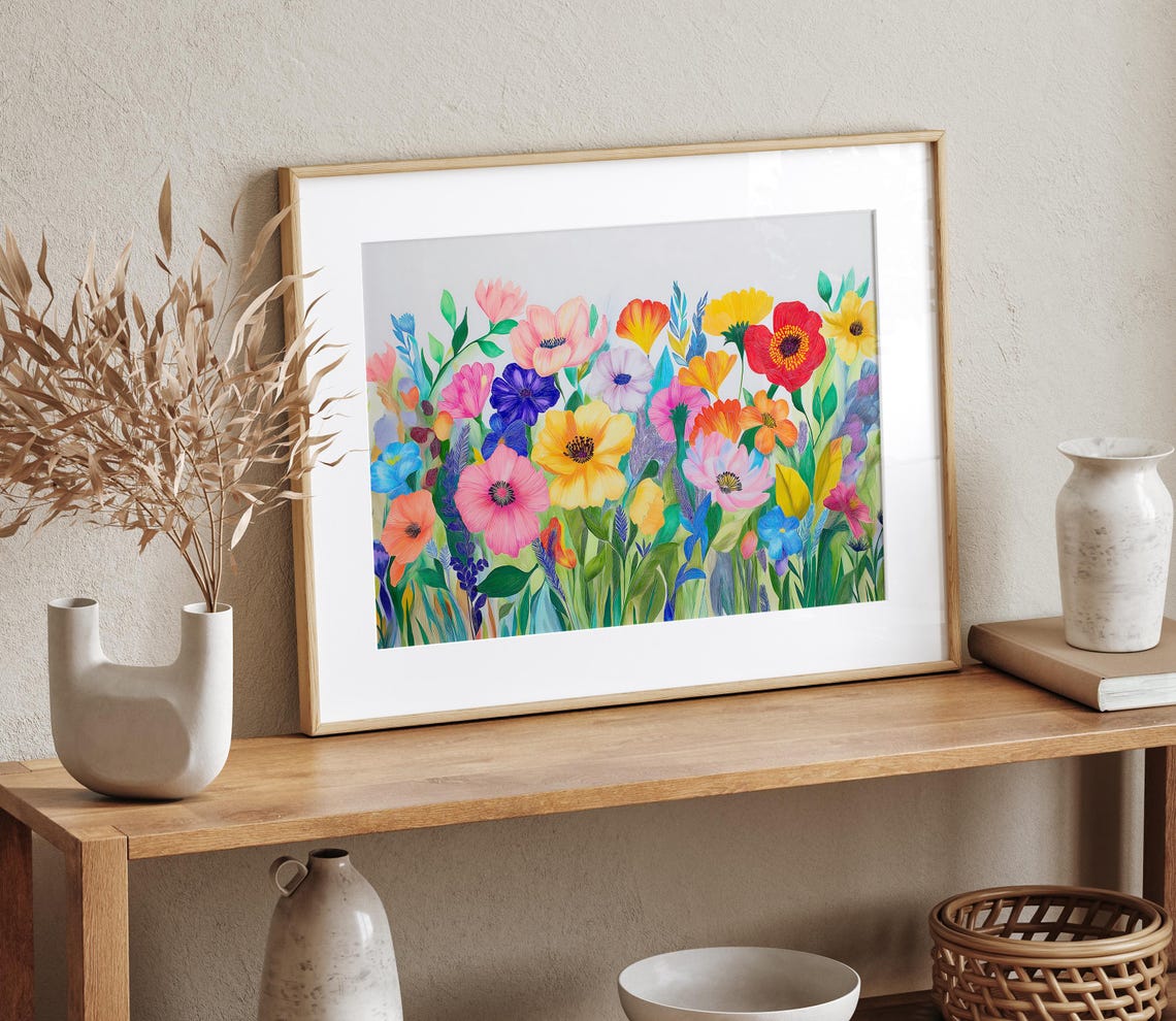 Colorful Wildflower Meadow Soft Pastel Landscape Floral Poster - Image 2