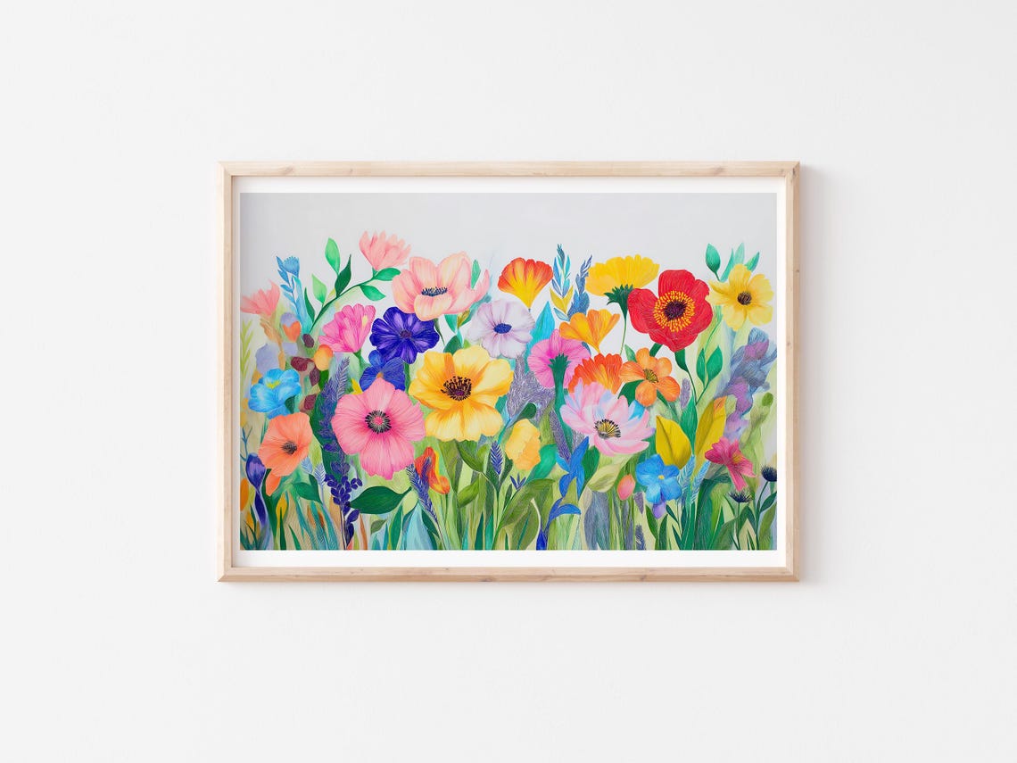 Colorful Wildflower Meadow Soft Pastel Landscape Floral Poster