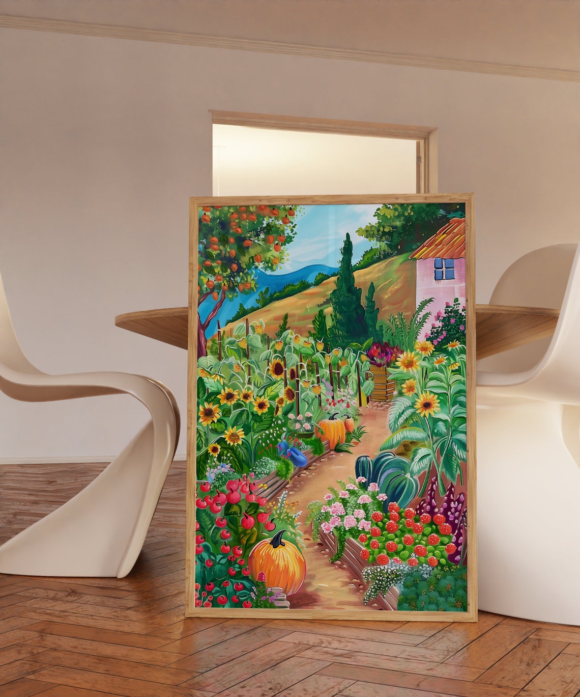 Sunny Vegetable Garden Sunflowers Pumpkins And Tomatoes Print - Image 3