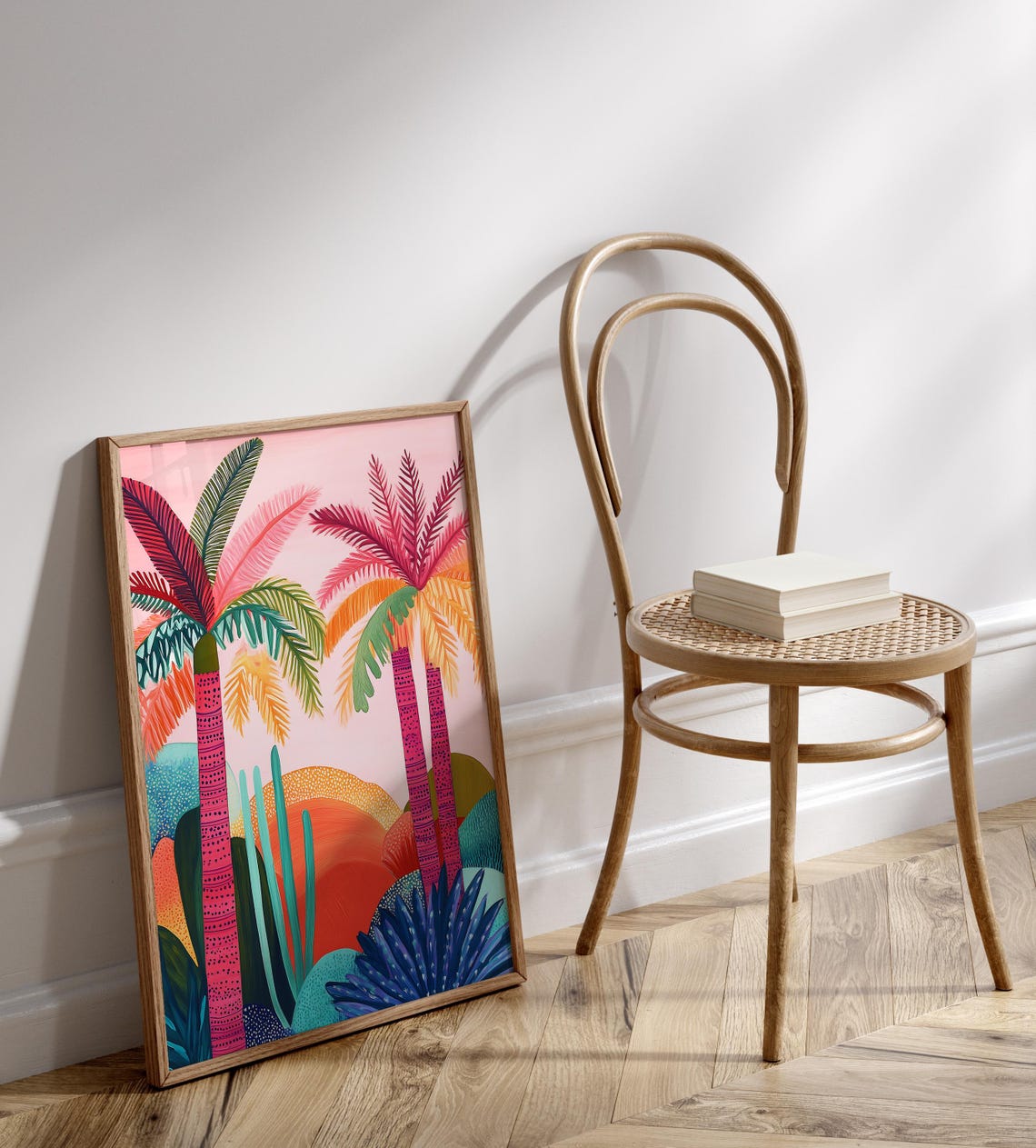 Pink Palm Trees Preppy Maximalist Bright Tropical Sunset Art Print - Image 2