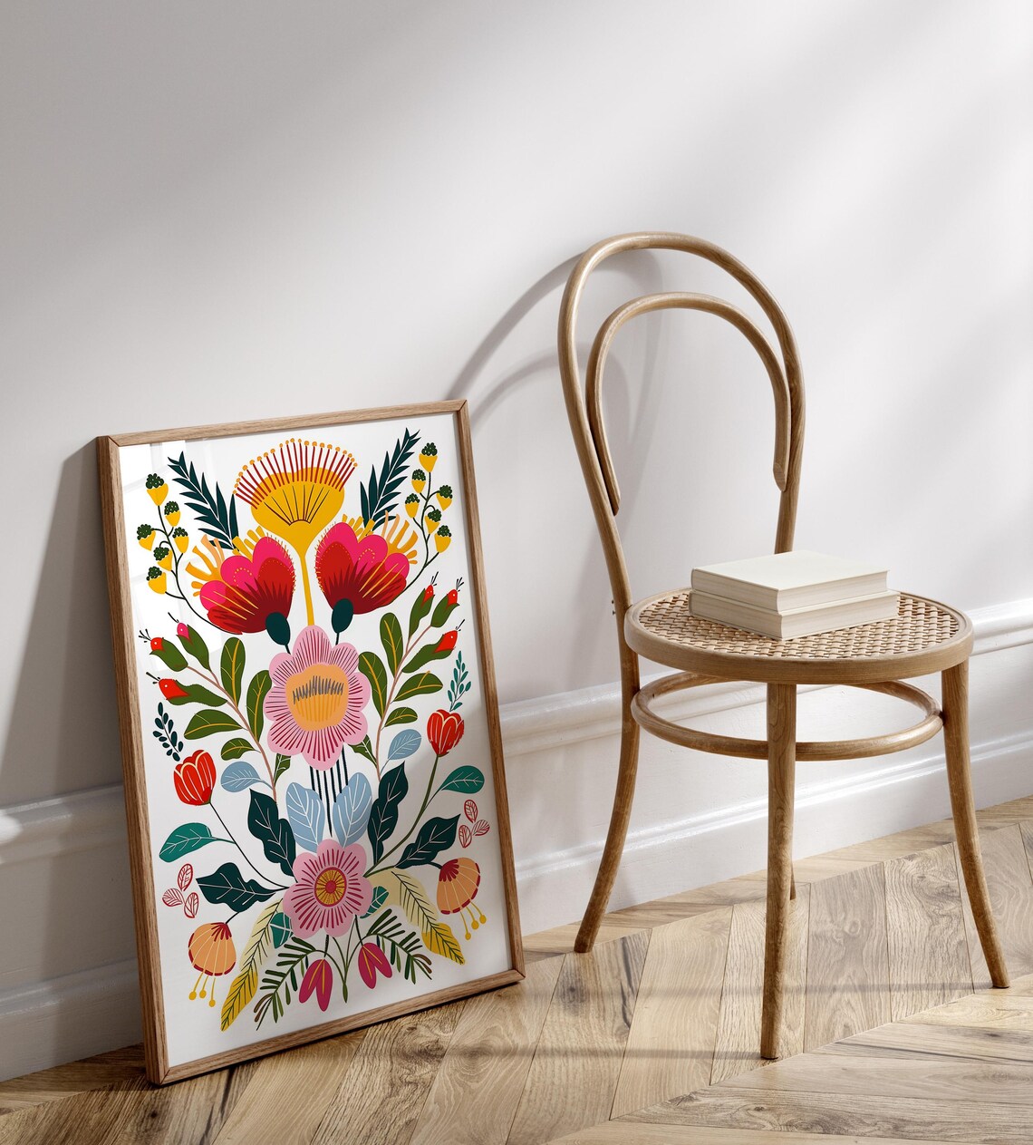 Colorful Floral Folk Art Illustration, Nordic Art Print - Image 3