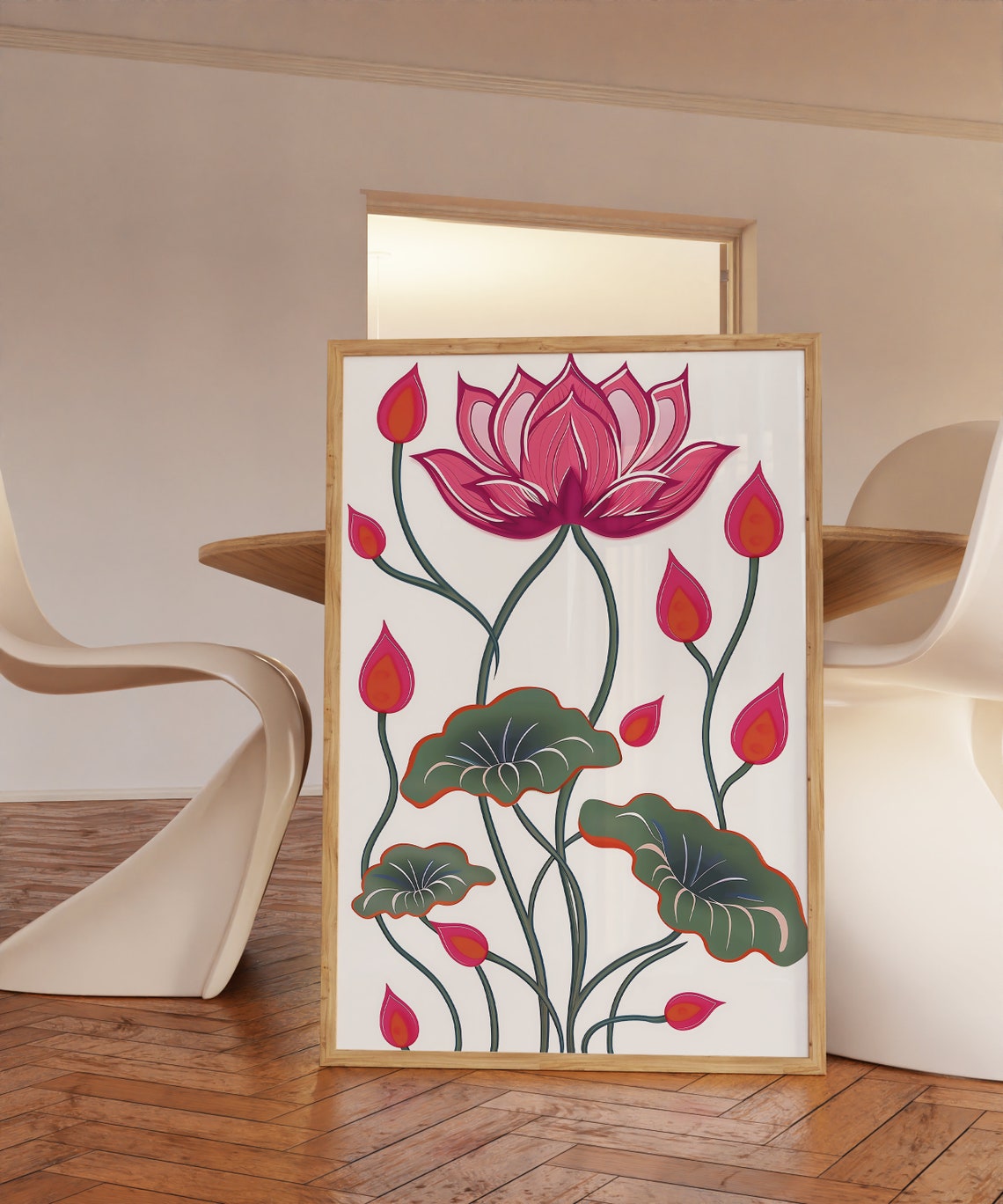 Blooming Lotus Flower Wall Art Indian Botanical Floral Decor Piece - Image 2