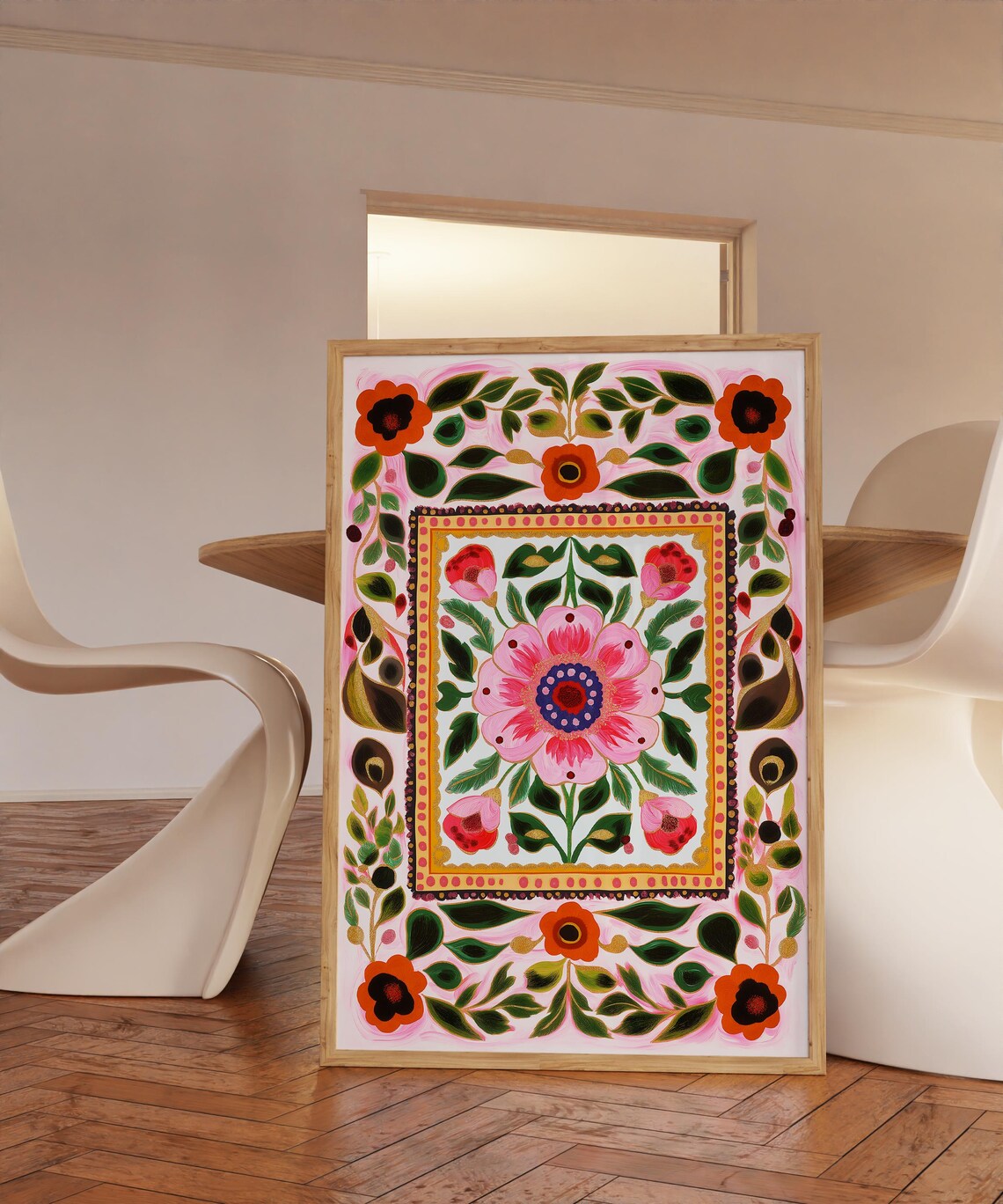 Norwegian Folk Art With Flowers Art Print