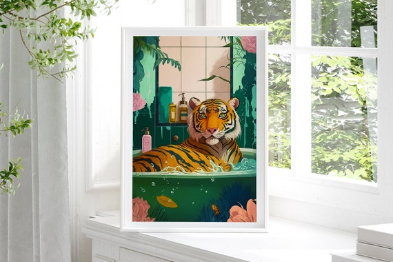 Boho Jungle Bathroom Art Print, Maximalist Animal