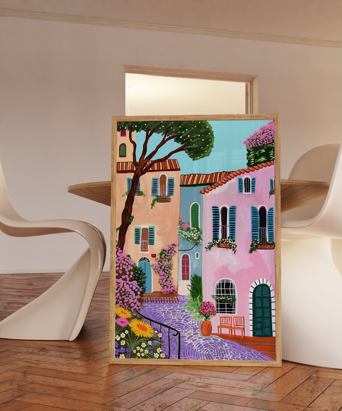 Colorful Italian Street With Flowers And Blue Shutters Poster - Image 3