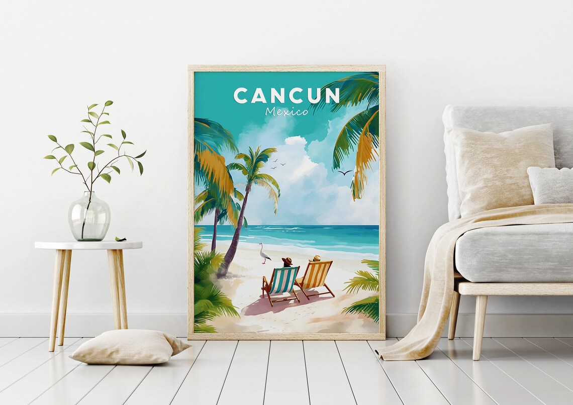 Cancun Mexico Travel Illustration, Colorful Poster - Image 2