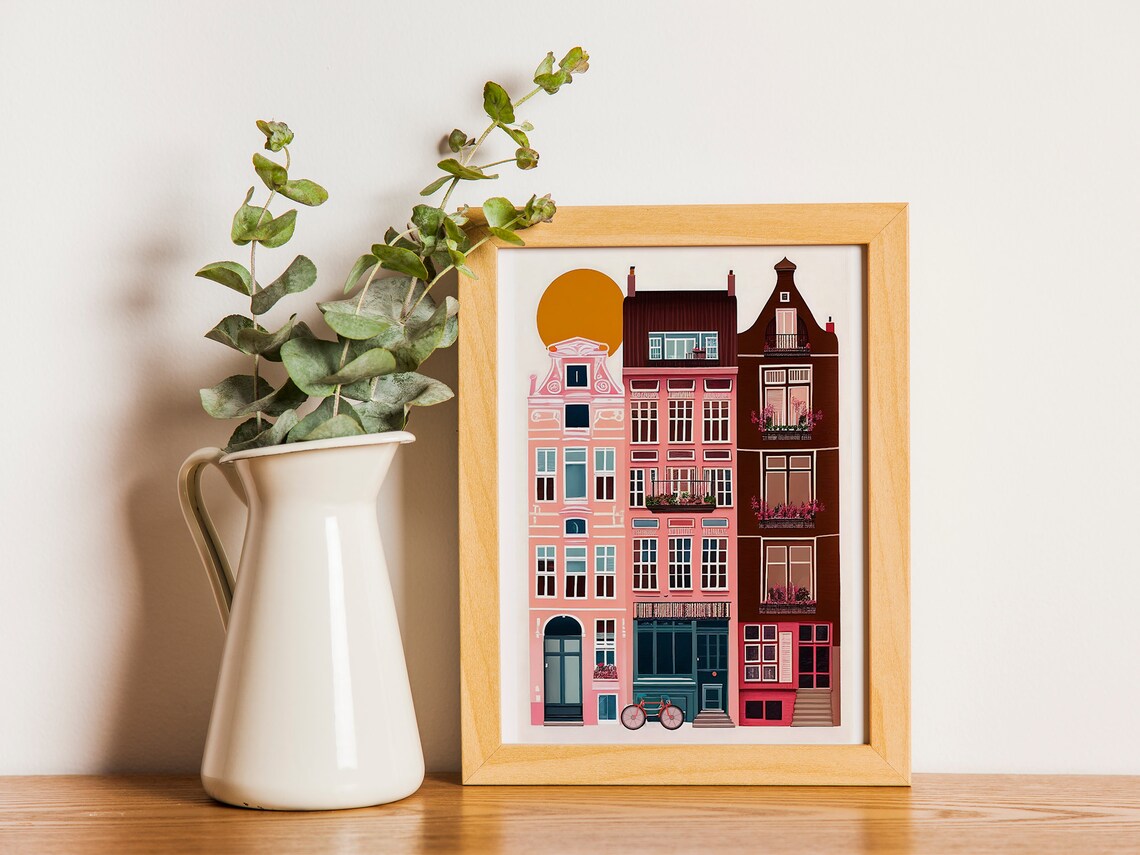 Amsterdam Illustration, Netherlands Travel Poster