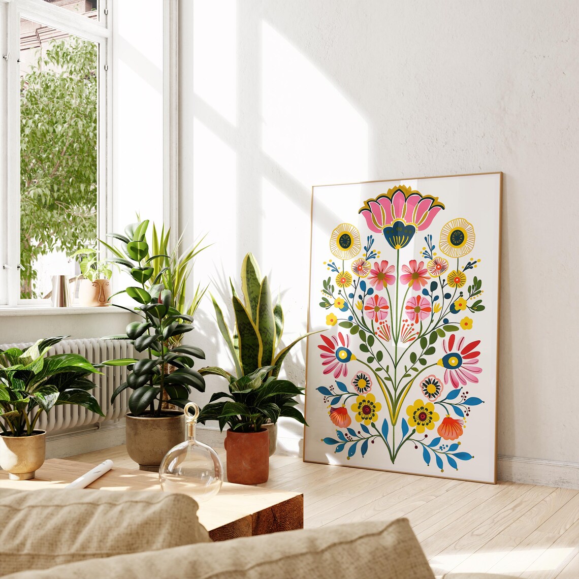 Colorful Scandinavian Folk Art Flower Art Print - Image 2