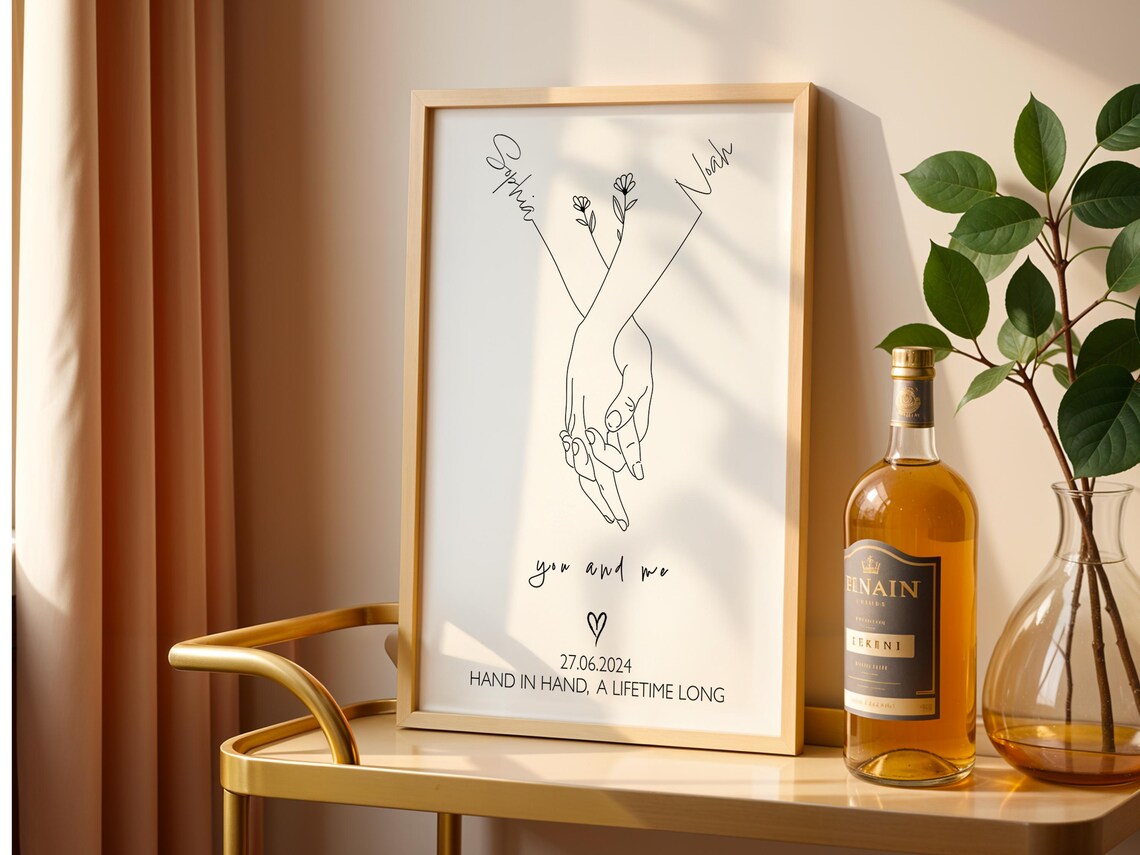 Hand In Couple Line Art Print, Minimalist Romance