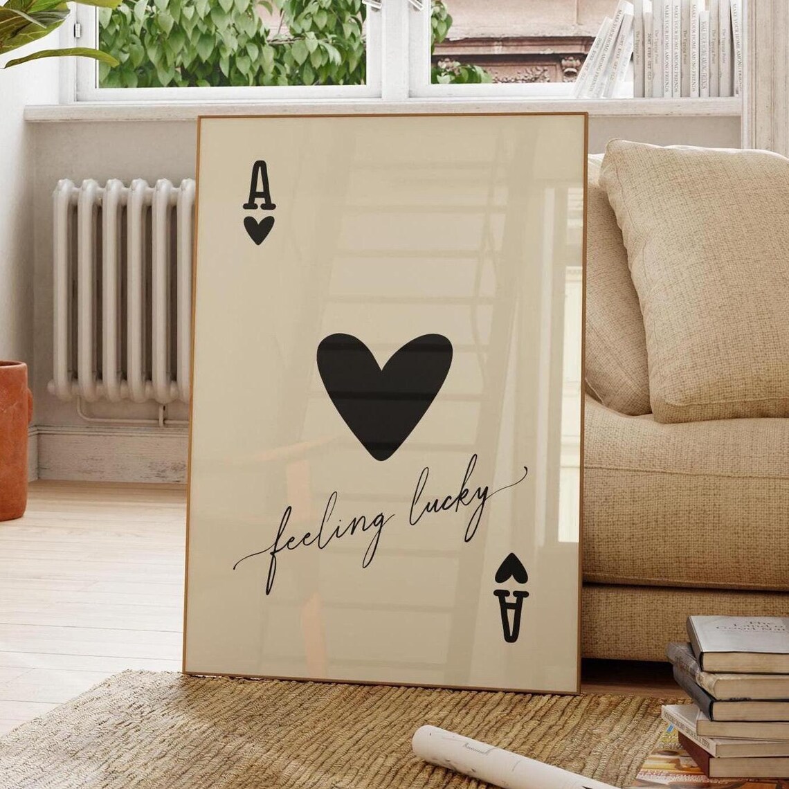 Ace of Hearts Feeling Lucky Black Script Playing Card Poster