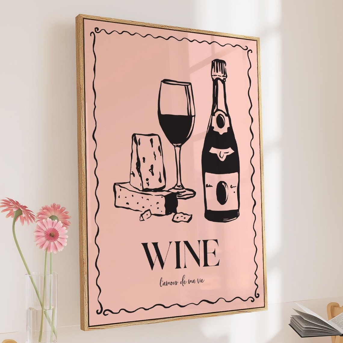 Wine Lamour De Ma Vie Pink French Bistro Kitchen Decor Wall Print