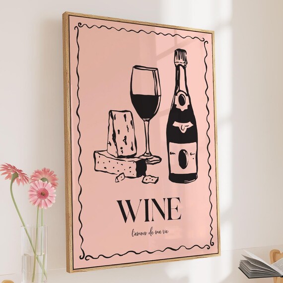 Wine Lamour De Ma Vie Pink French Bistro Kitchen Decor Wall Print