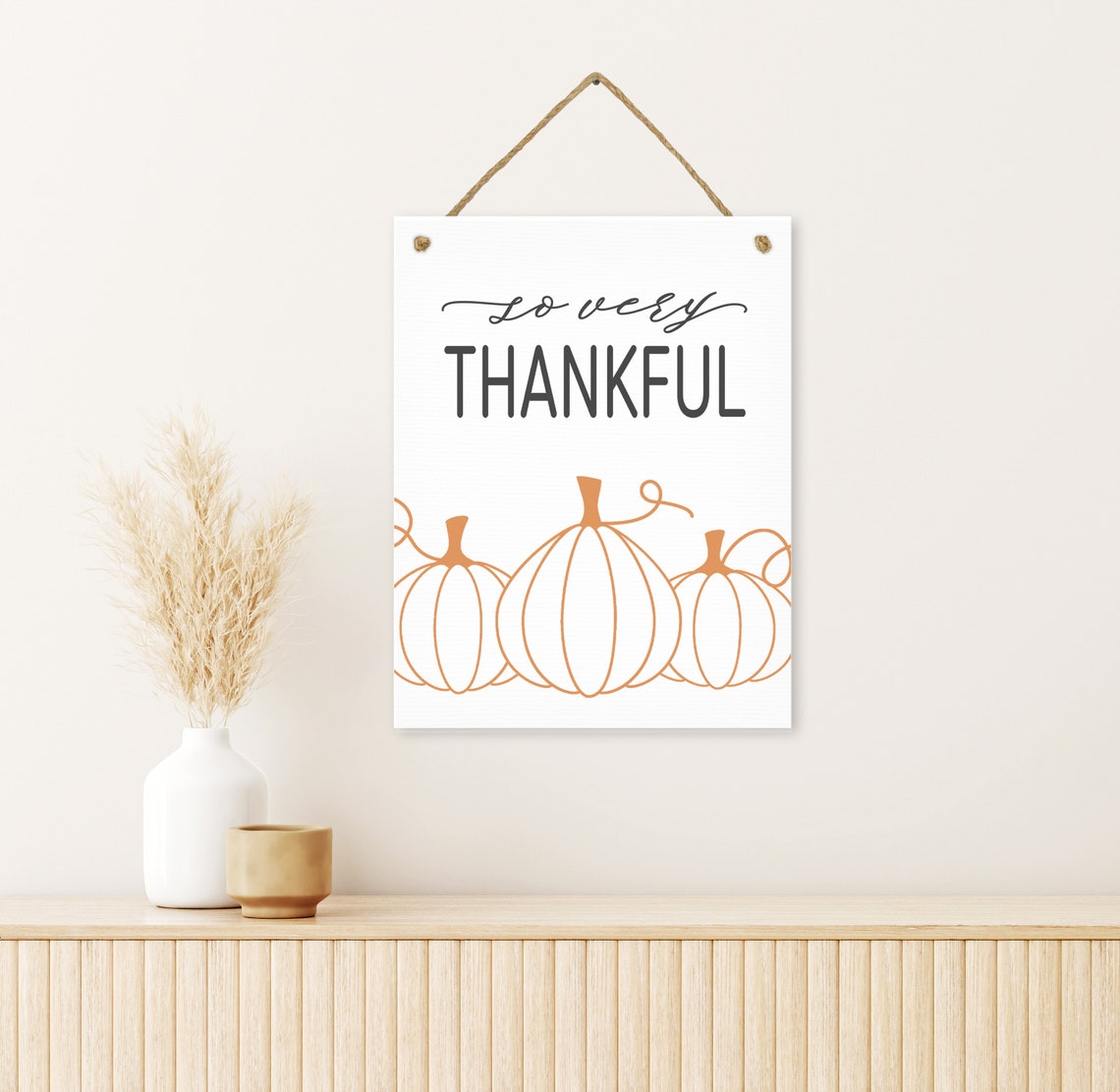 So Very Thankful Orange Pumpkin Line Art Fall Farmhouse Poster - Image 2