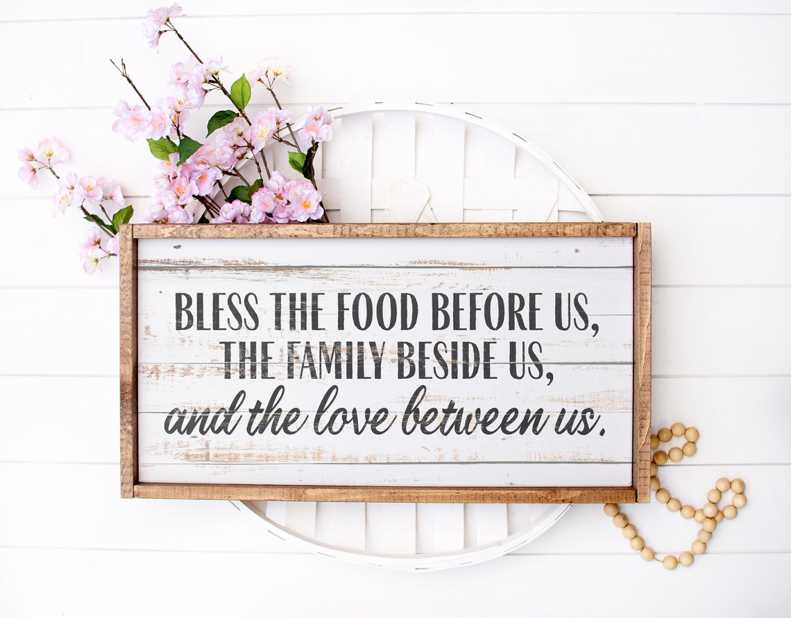 Bless The Food Before Us Farmhouse Dining Blessing Quote Wood Wall Art