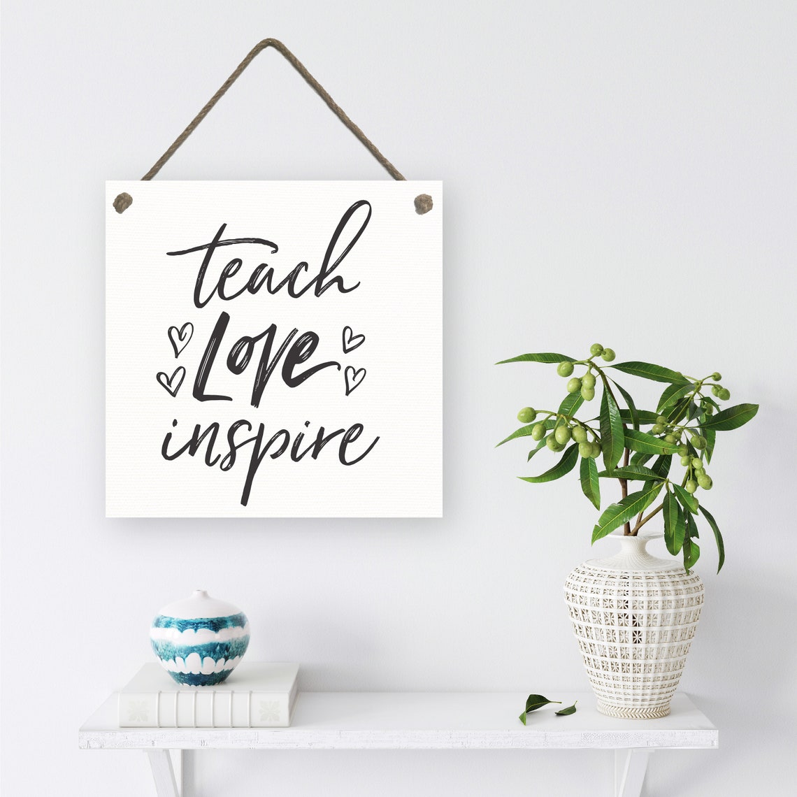 Teach Love Inspire Script with Hearts Teacher Classroom Decor Poster - Image 2