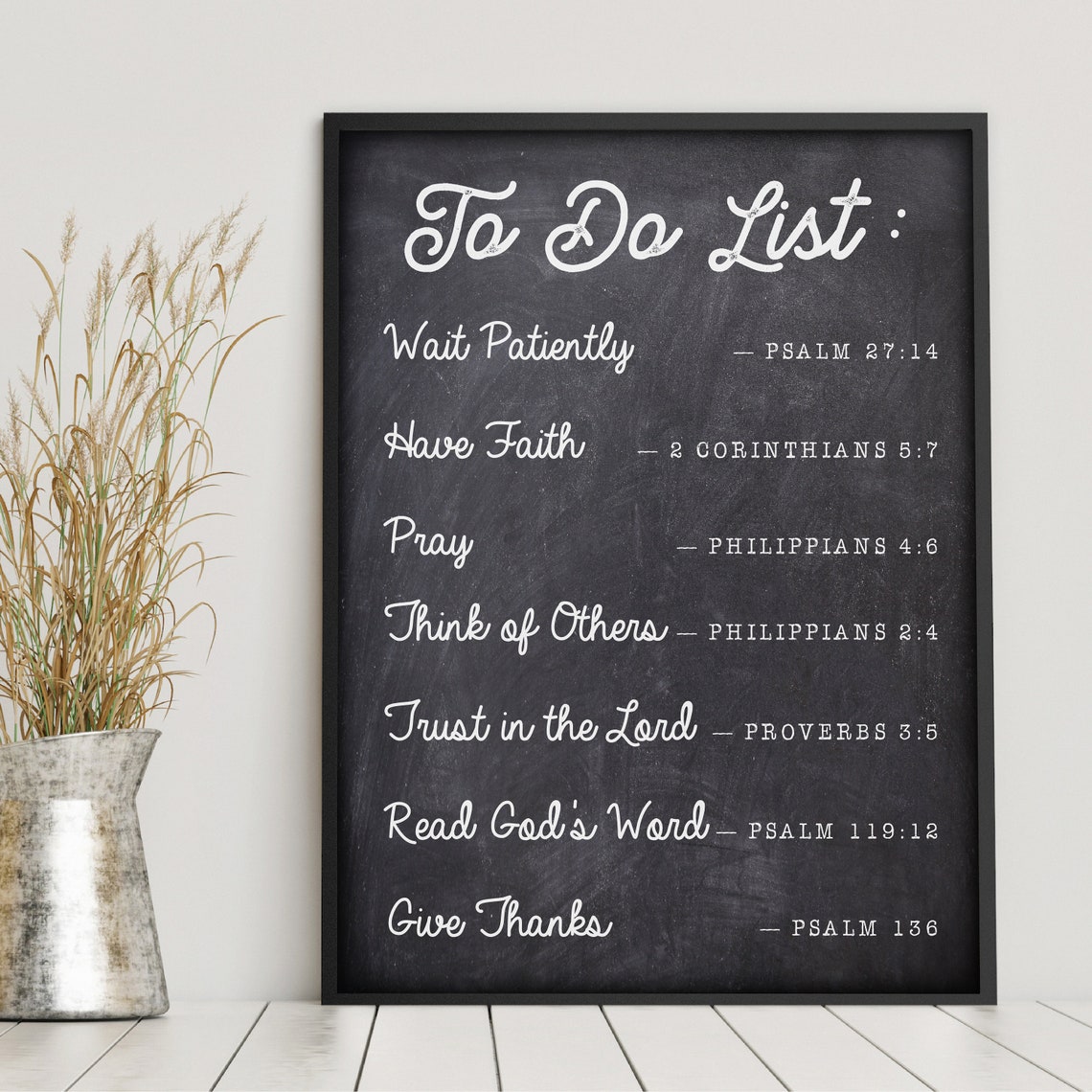 To Do List Bible Verses Chalkboard Farmhouse Framed Wall Sign Poster - Image 2