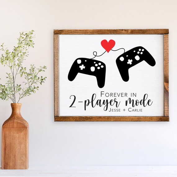 Forever In 2-Player Mode Gamer Couple Controllers Heart Wall Sign Poster