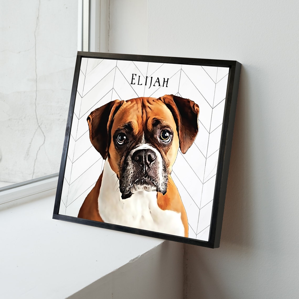 Custom Boxer Dog Portrait Personalized Pet Name Gift Wall Poster