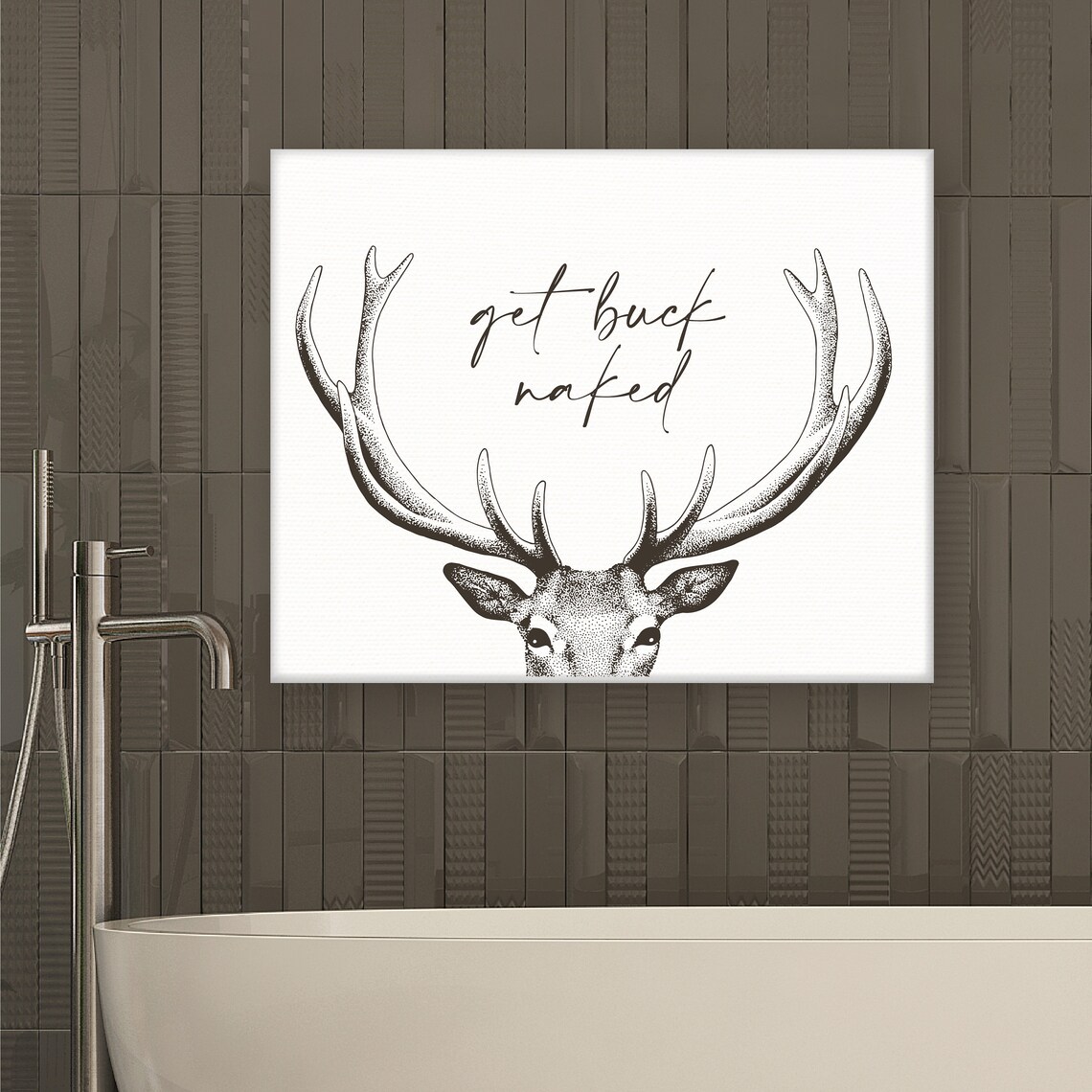 Get Buck Naked Funny Deer Antler Bathroom Quote Sign Wall Poster - Image 3