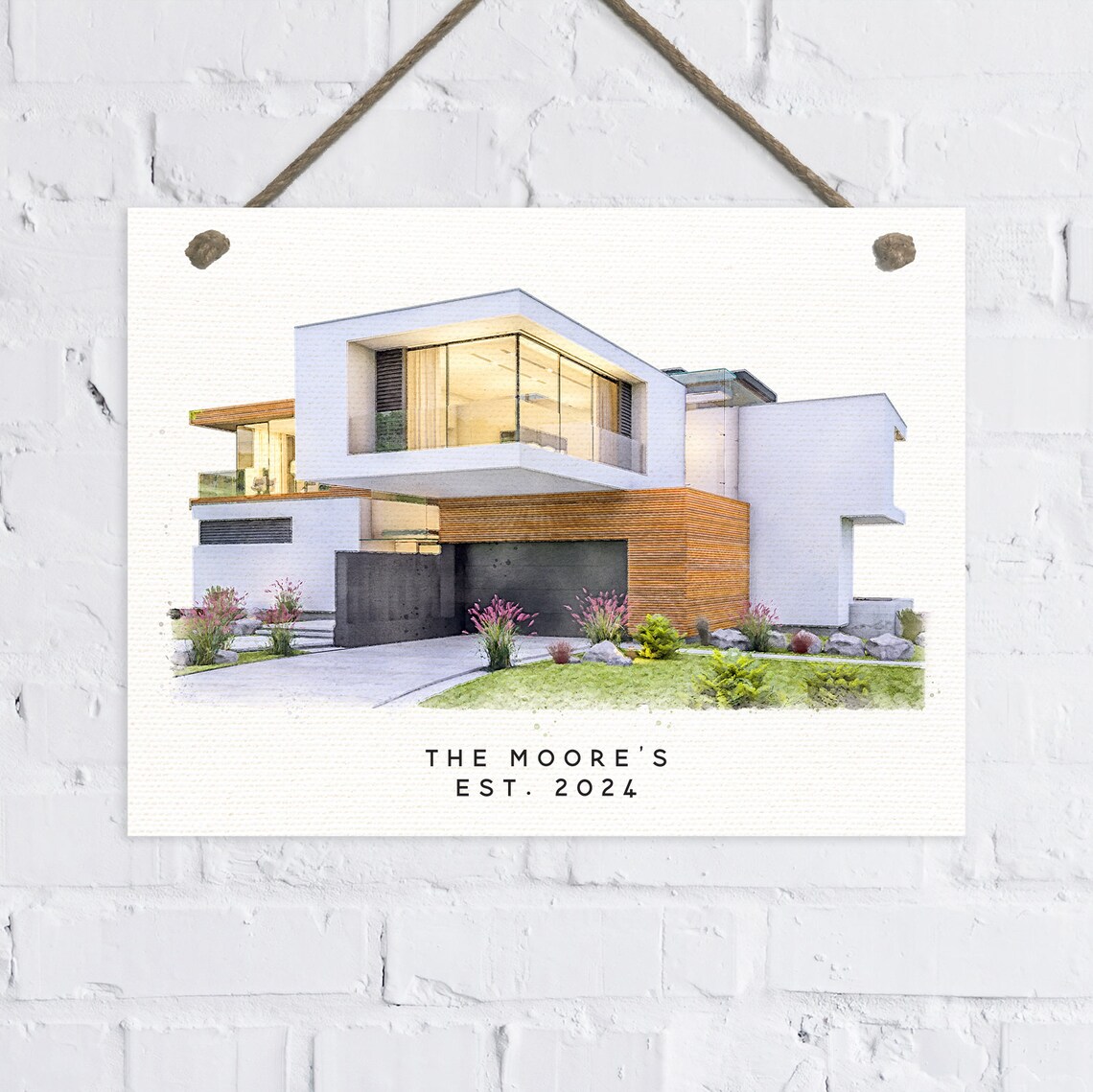 The Georgia Family Est 2024 Modern Home Watercolor Portrait Wall Art - Image 2