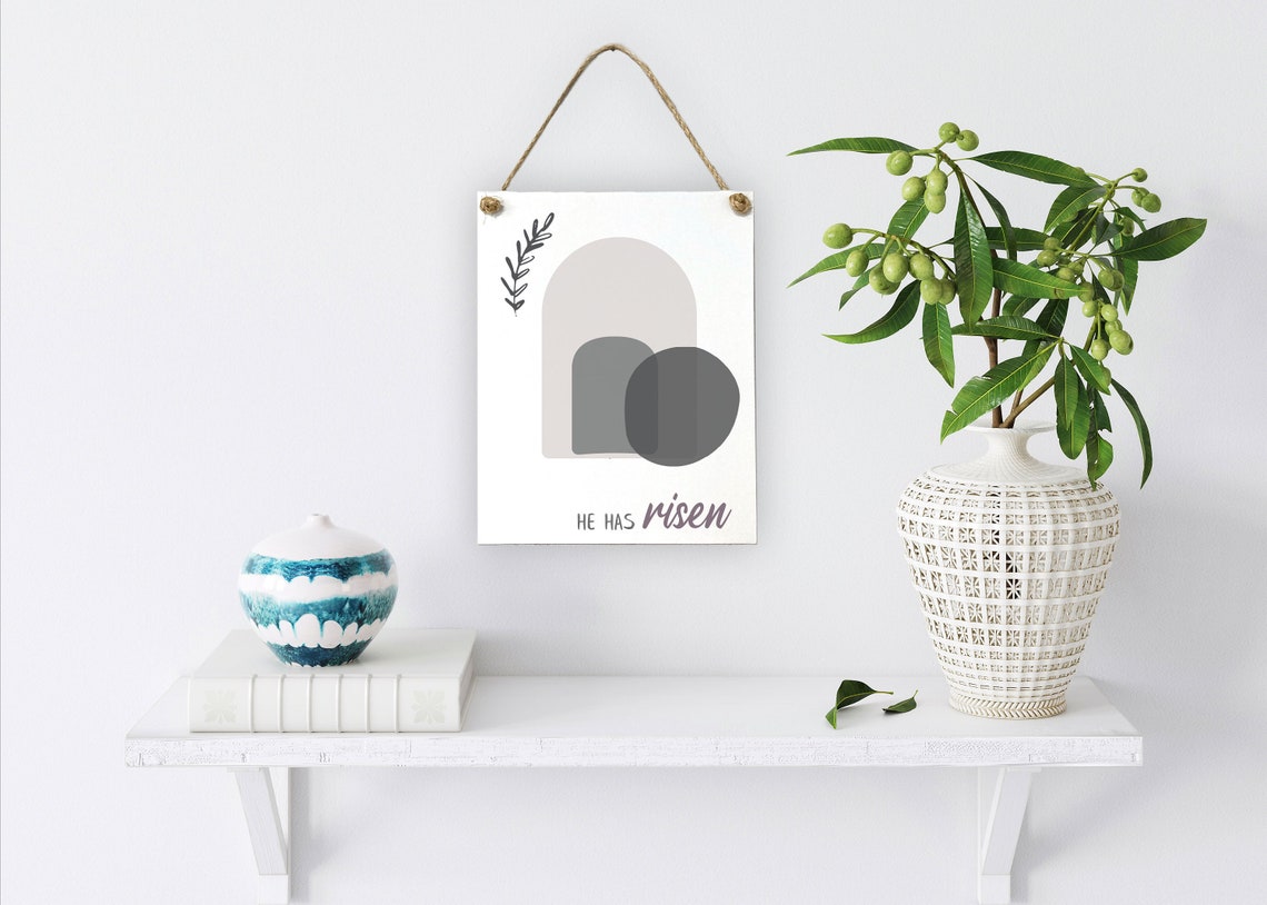 He Has Risen Minimalist Easter Bible Verse Farmhouse Wall Poster - Image 2