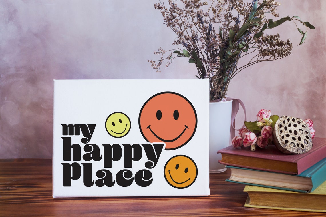 My Happy Place Retro Smiley Face Groovy Positive Quote Poster - Image 3