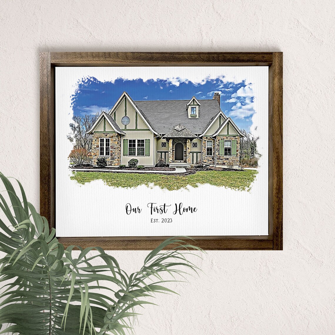 House Portrait, First Home Oil-Effect Art Print