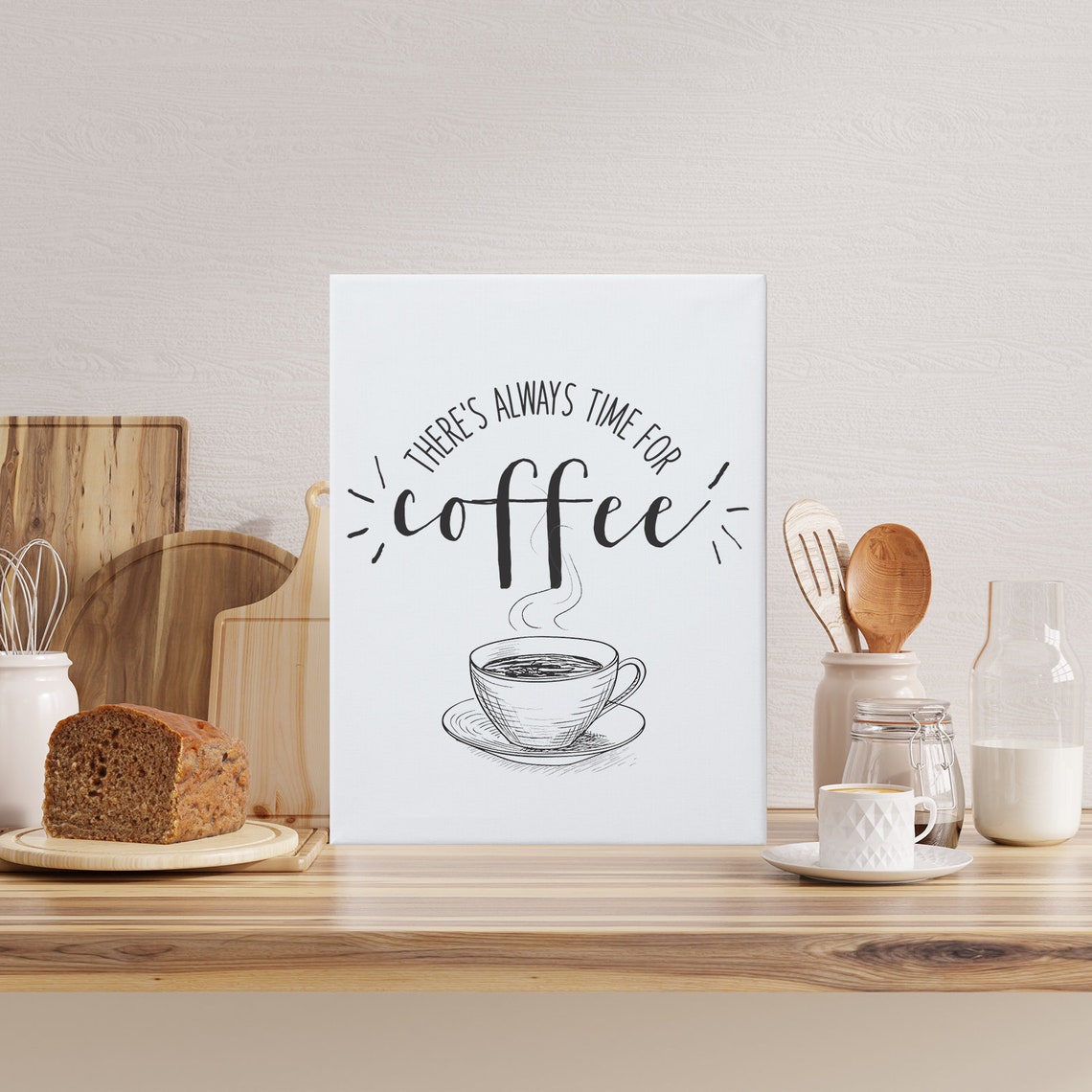 There's Always Time For Coffee Cup Sketch Kitchen Decor Poster - Image 3