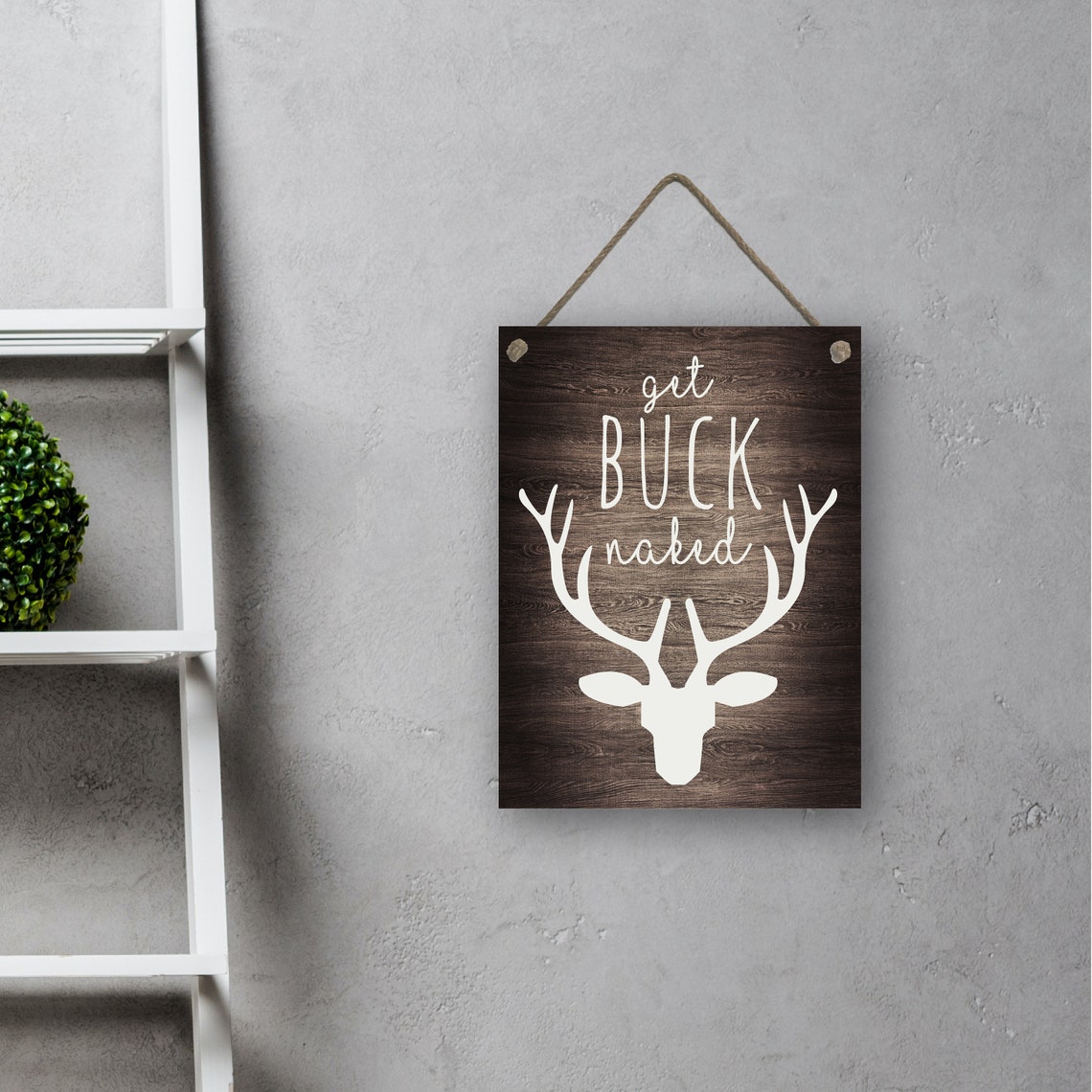 Get Buck Naked Deer Antlers Funny Rustic Bathroom Sign Poster - Image 2