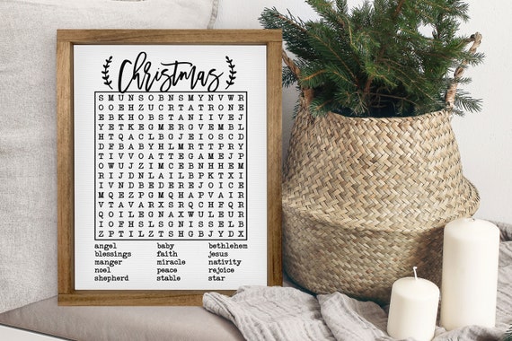 Merry Christmas Word Search, Christmas Wall Art Print