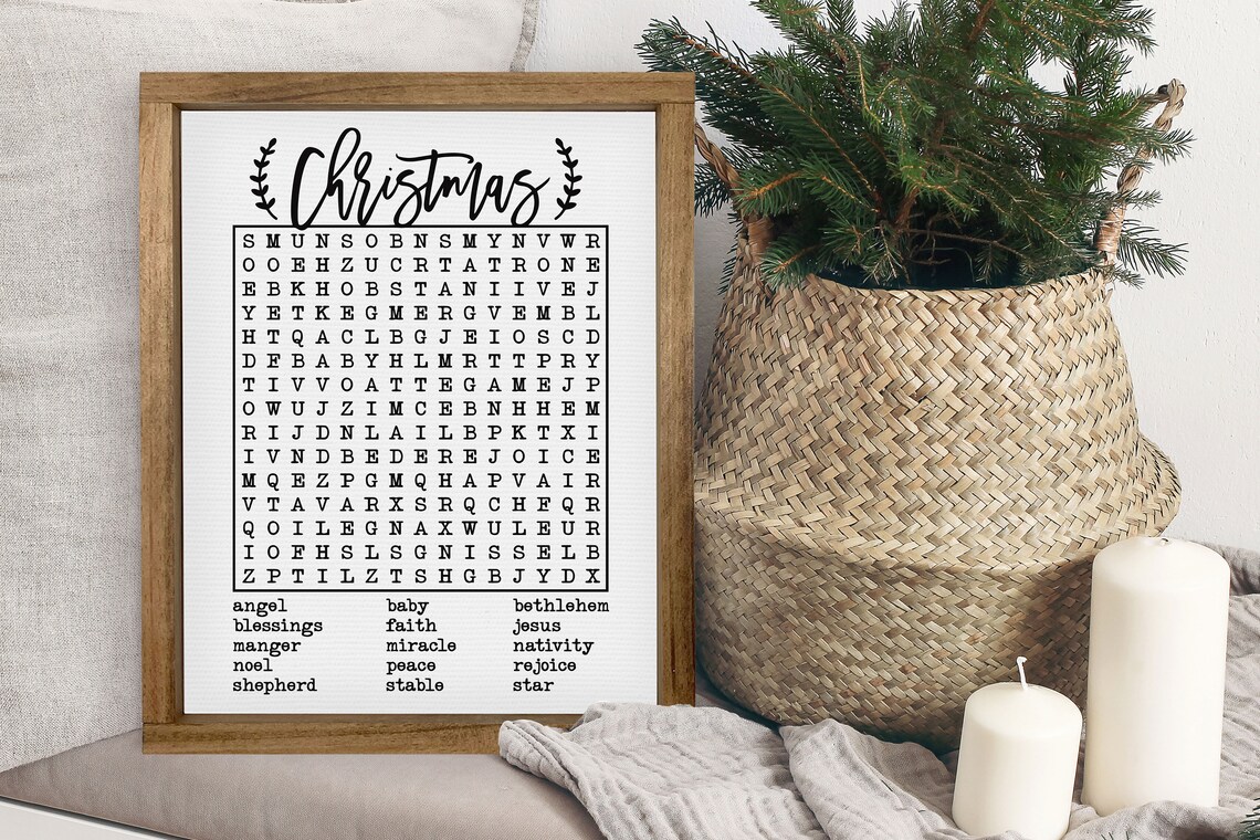 Merry Christmas Word Search, Christmas Wall Art Print