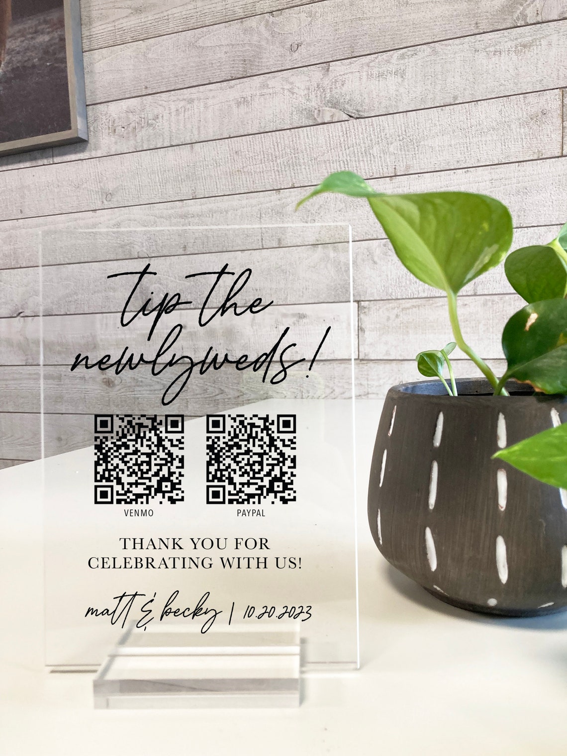 Tip the Newlyweds Blush Pink Wedding QR Code Sign Venmo PayPal Poster - Image 2
