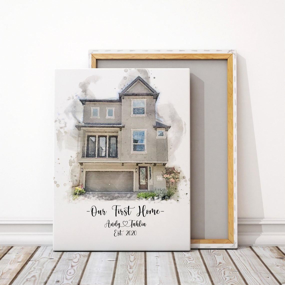 Our First Home Watercolor House Portrait Custom Rope Hanging Wall Art - Image 3