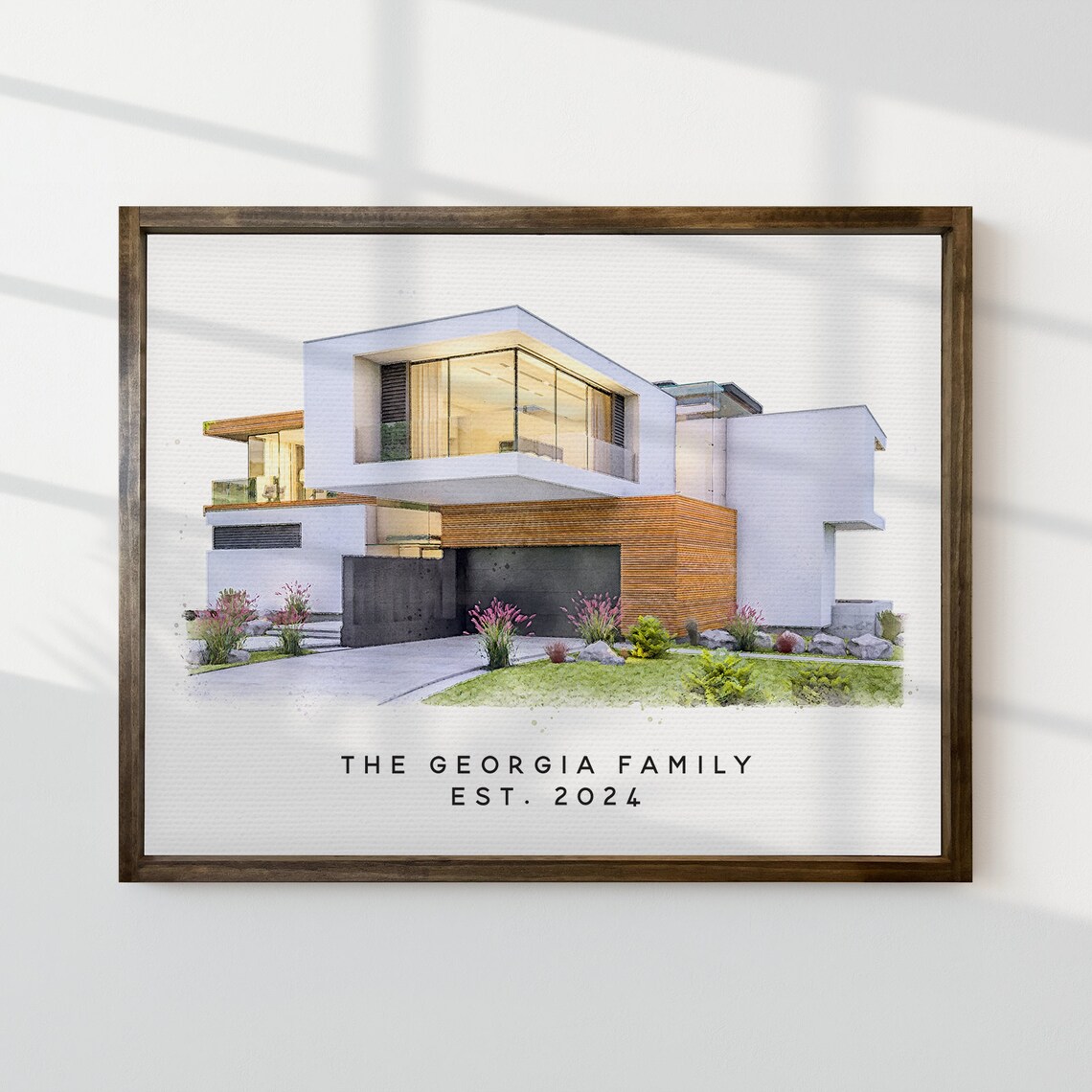 The Georgia Family Est 2024 Modern Home Watercolor Portrait Wall Art
