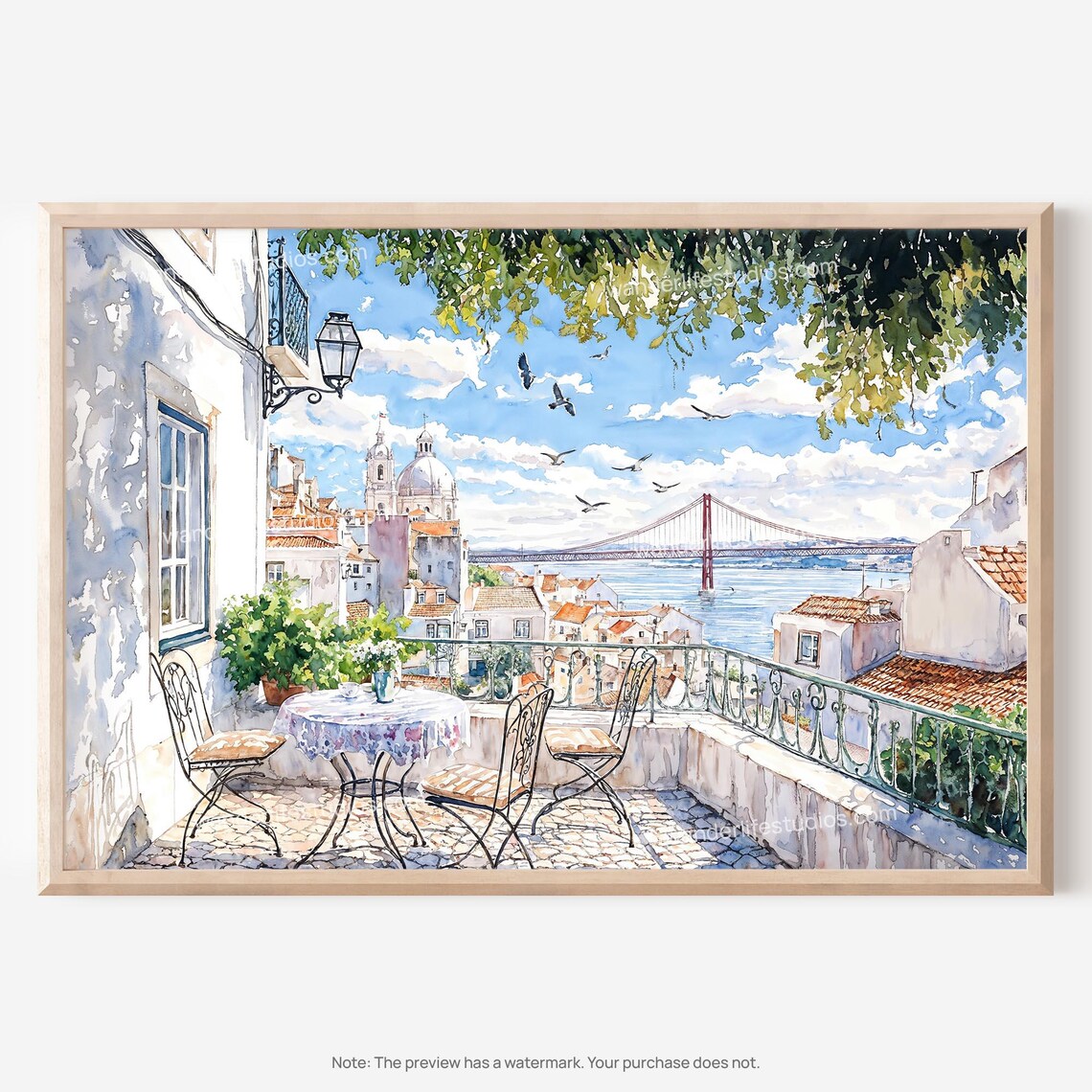 Lisbon Portugal Balcony Terrace Overlooking the Tagus River Poster
