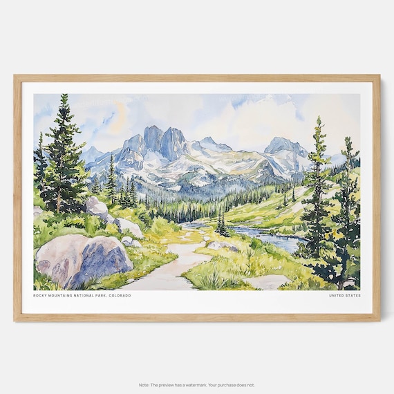 Rocky Mountains National Park Colorado Alpine Watercolor Poster