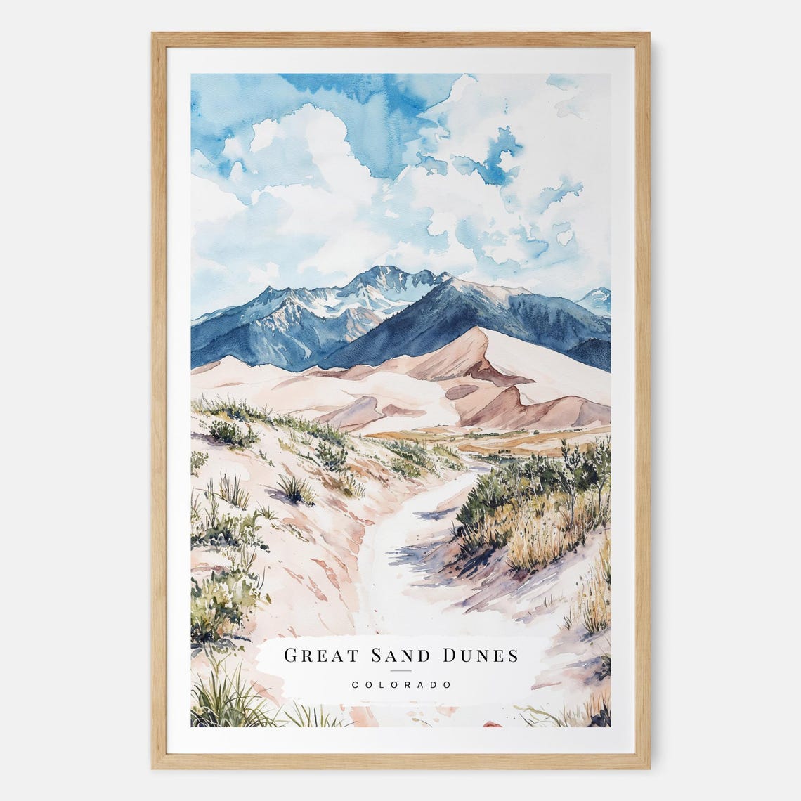 Great Sand Dunes Colorado National Park Mountain Watercolor Poster