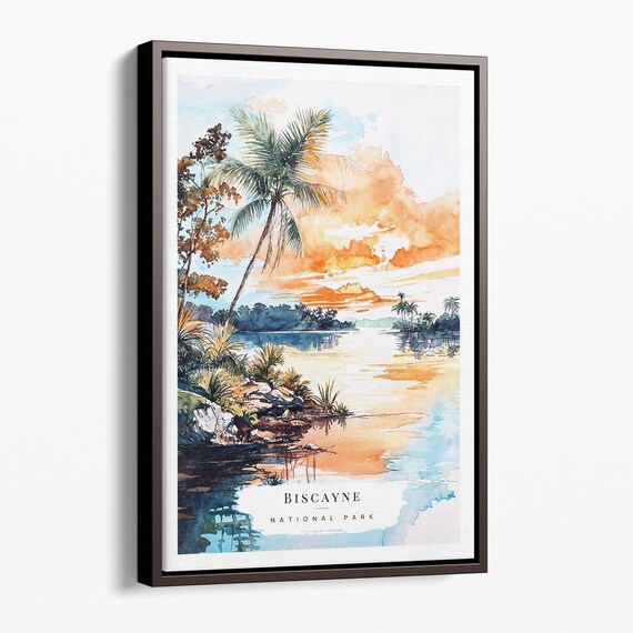 Biscayne National Park Palm Lagoon Sunset Watercolor Wall Art