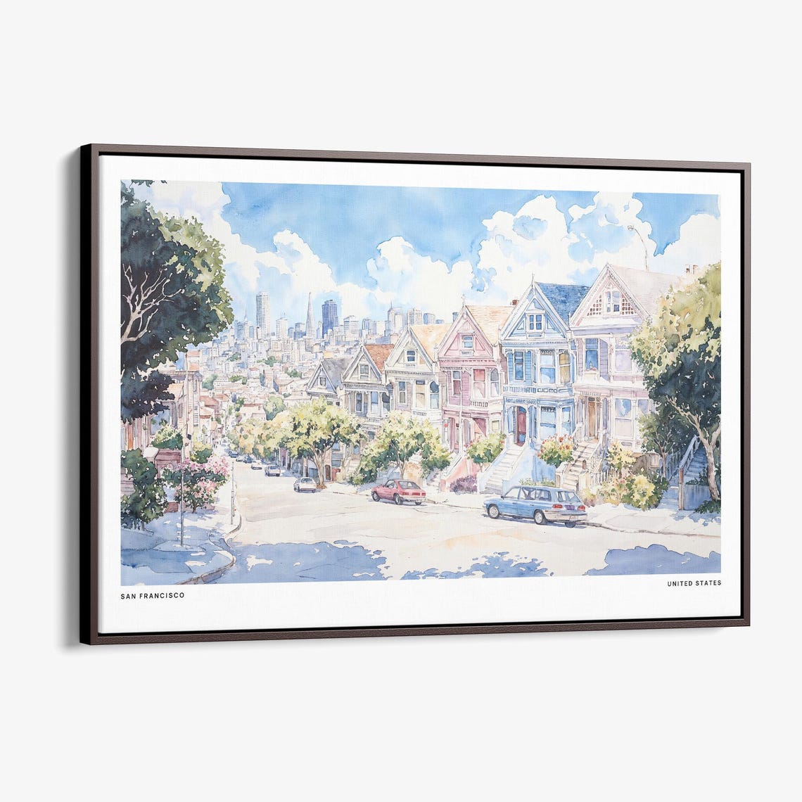 San Francisco Painted Ladies Canvas Print Watercolor Cityscape Wall Art