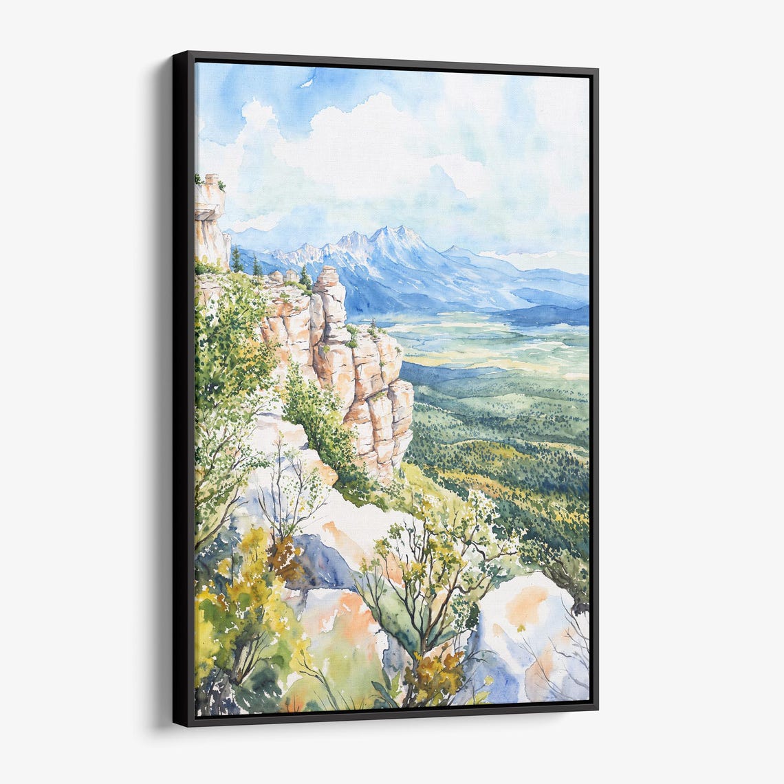 Mountain Cliff Overlook Watercolor Valley Panorama Scenic Poster